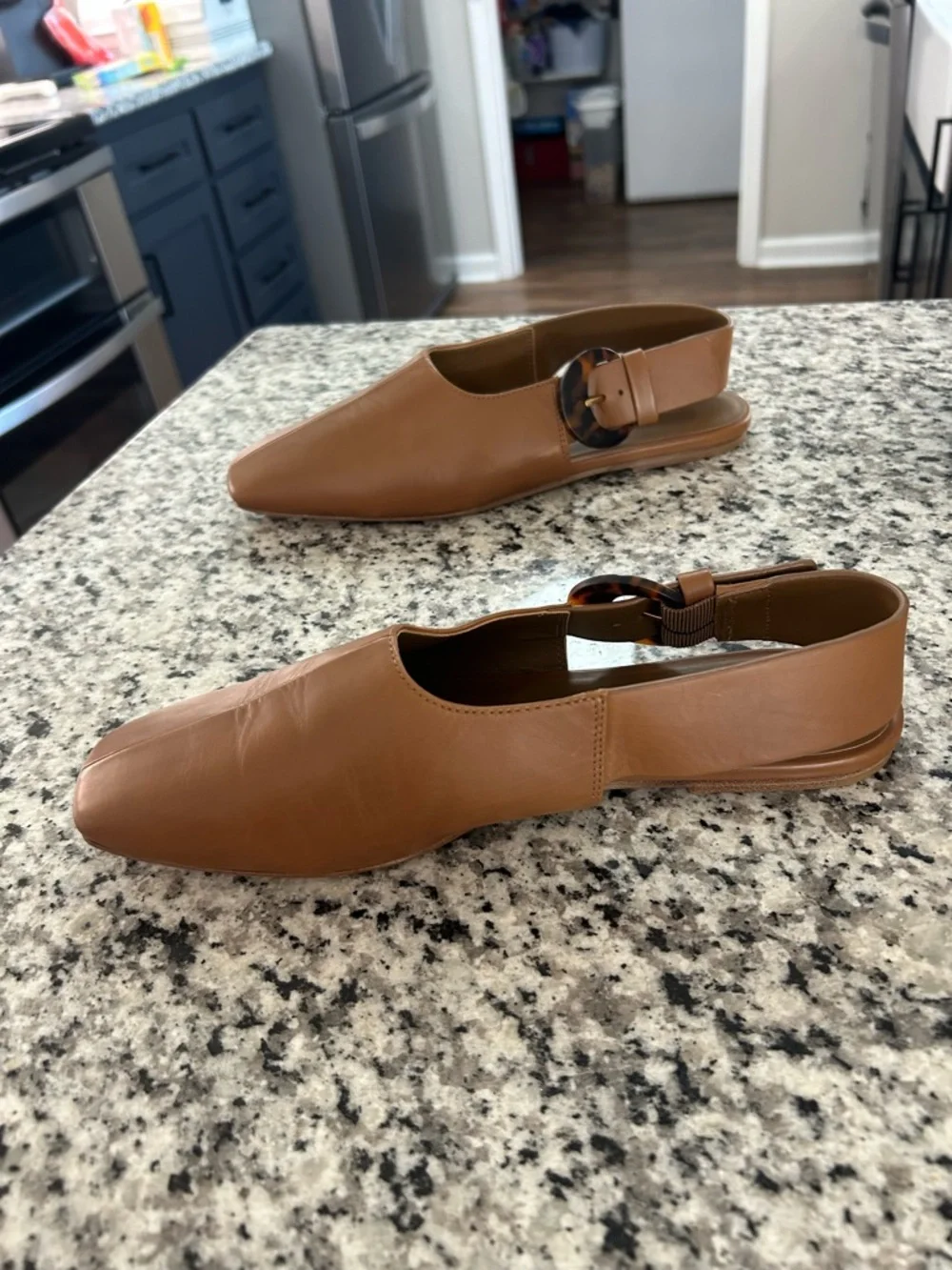 Vince Cadot Tortoise Buckle Slingback Flats Leather Peanut 7.5 - Picture 7 of 11